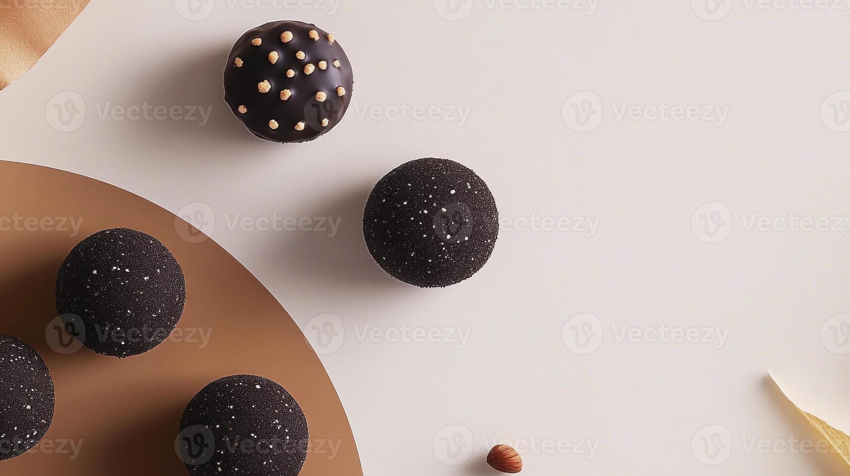 Chocolate eggs on a table with brown paper photo
