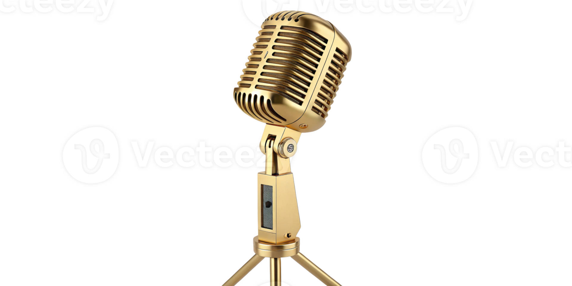 A Vintage gold microphone on stand, perfect for performances and recordings png