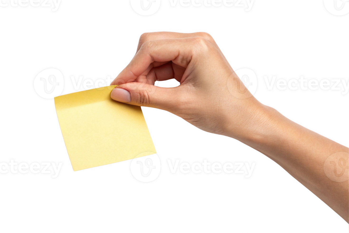 hand holding yellow sticky note, ready for writing or reminders png
