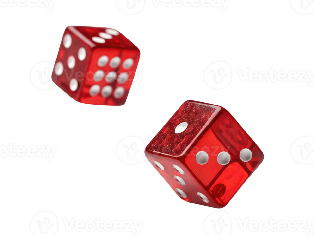 Rolling red dice in mid air, showcasing vibrant colors and classic design png
