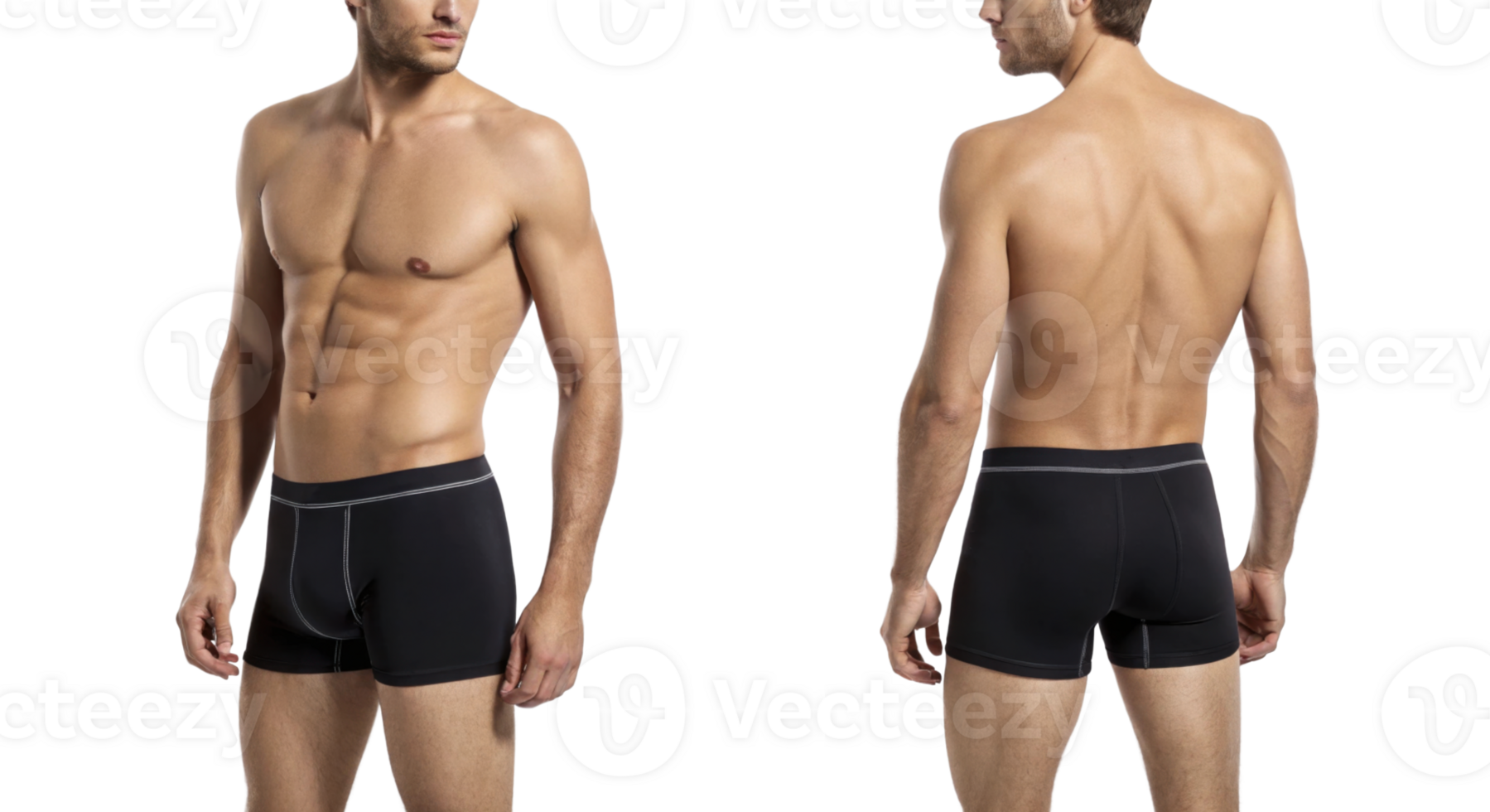 Men black boxer shorts displayed from front and back views, showcasing sleek design and comfortable fit png