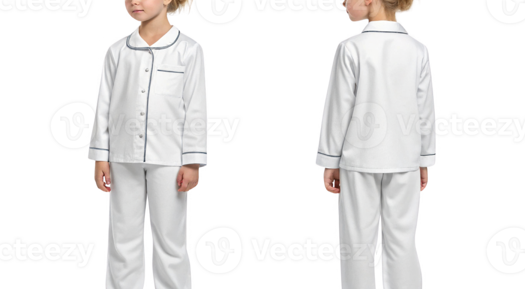 Comfortable white pajama set for children, featuring classic design with collar and pocket. Ideal for cozy night sleep png