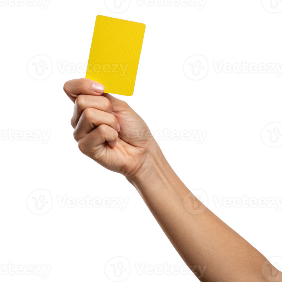 A hand holding yellow card, symbolizing warning or penalty in sports png