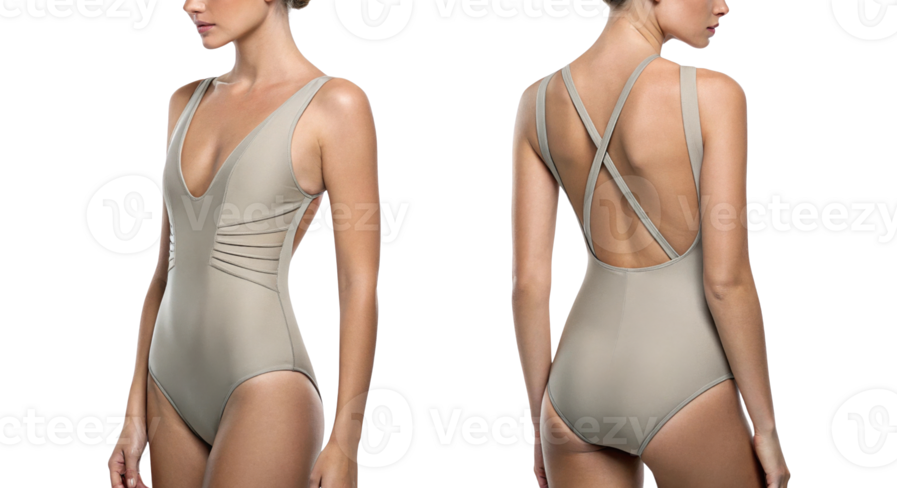 stylish one piece swimsuit featuring deep V neck and crisscross back design, perfect for summer beach outings png