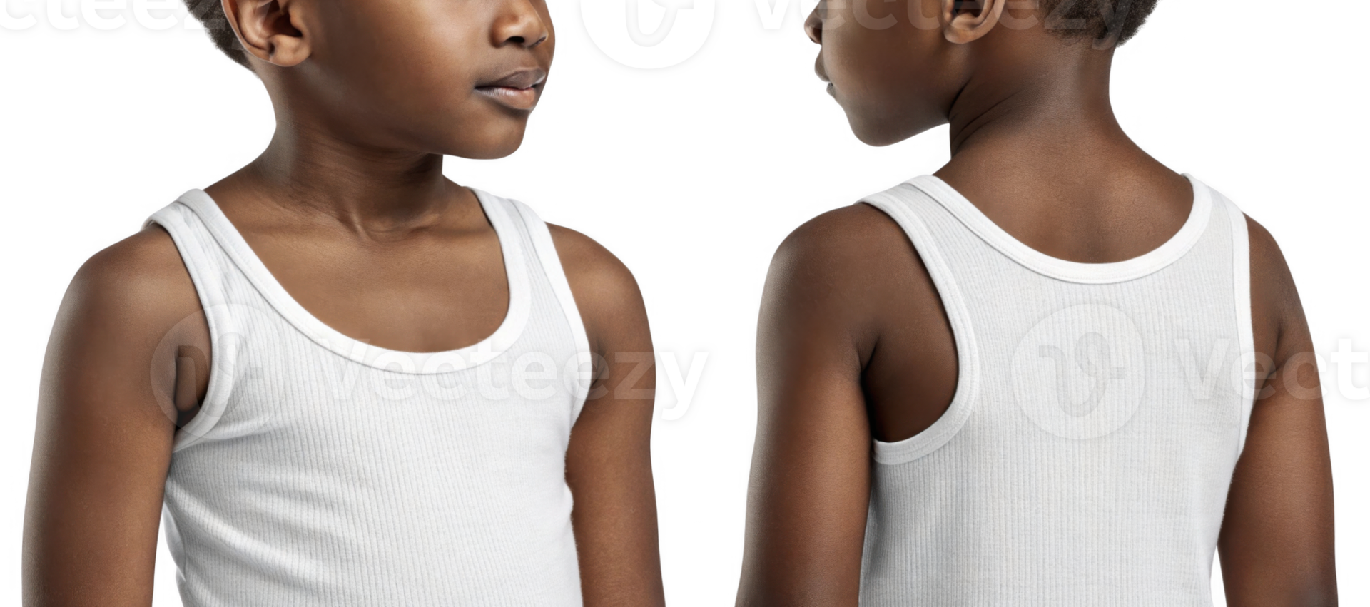 young boy wearing white tank top, showcasing front and side views, exuding confidence and curiosity png