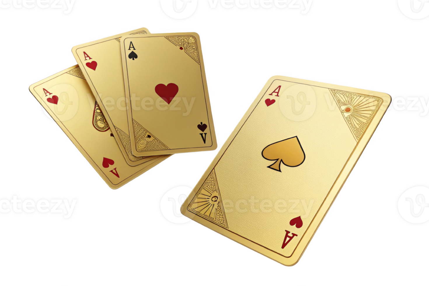 Golden playing cards featuring aces of hearts and spades, perfect for games png