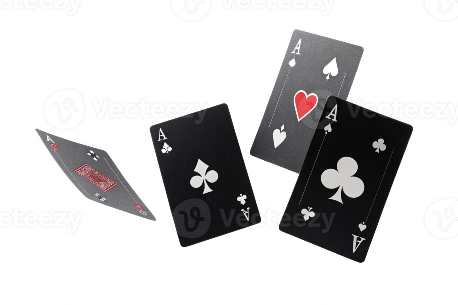 Black playing cards featuring aces of spades, hearts, and clubs, creating striking visual png