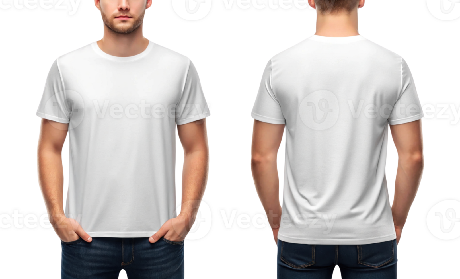 Set of plain white t shirt displayed from front and back, ideal for casual wear. png