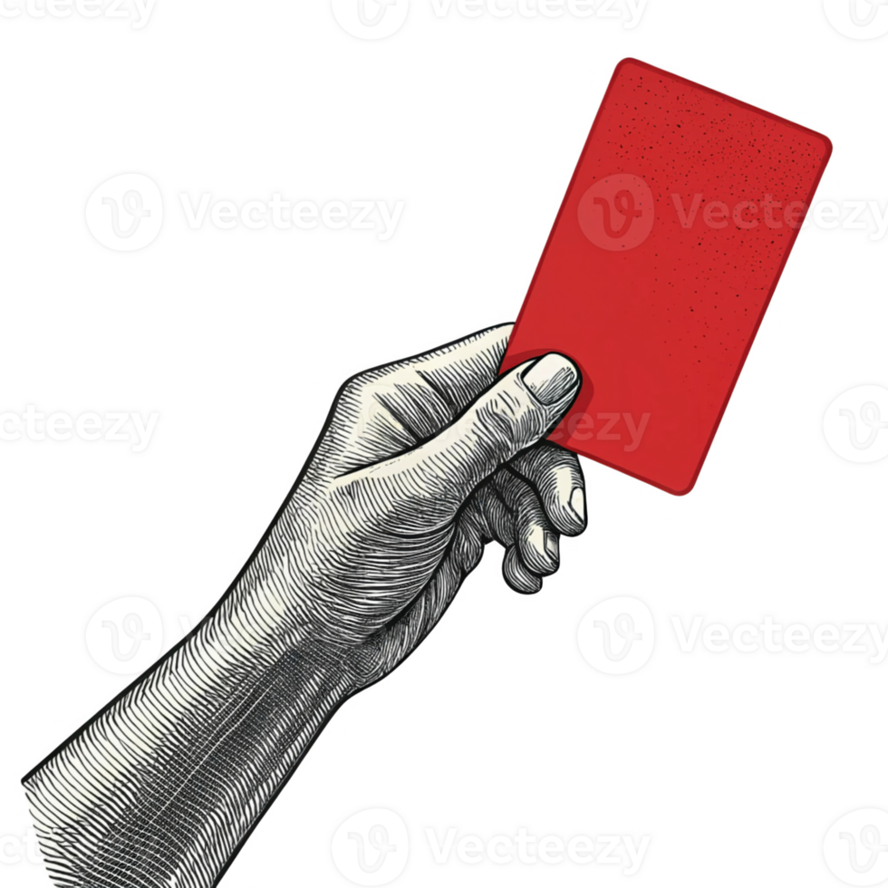 A Red card held in hand, symbolizing penalty or warning in sports png