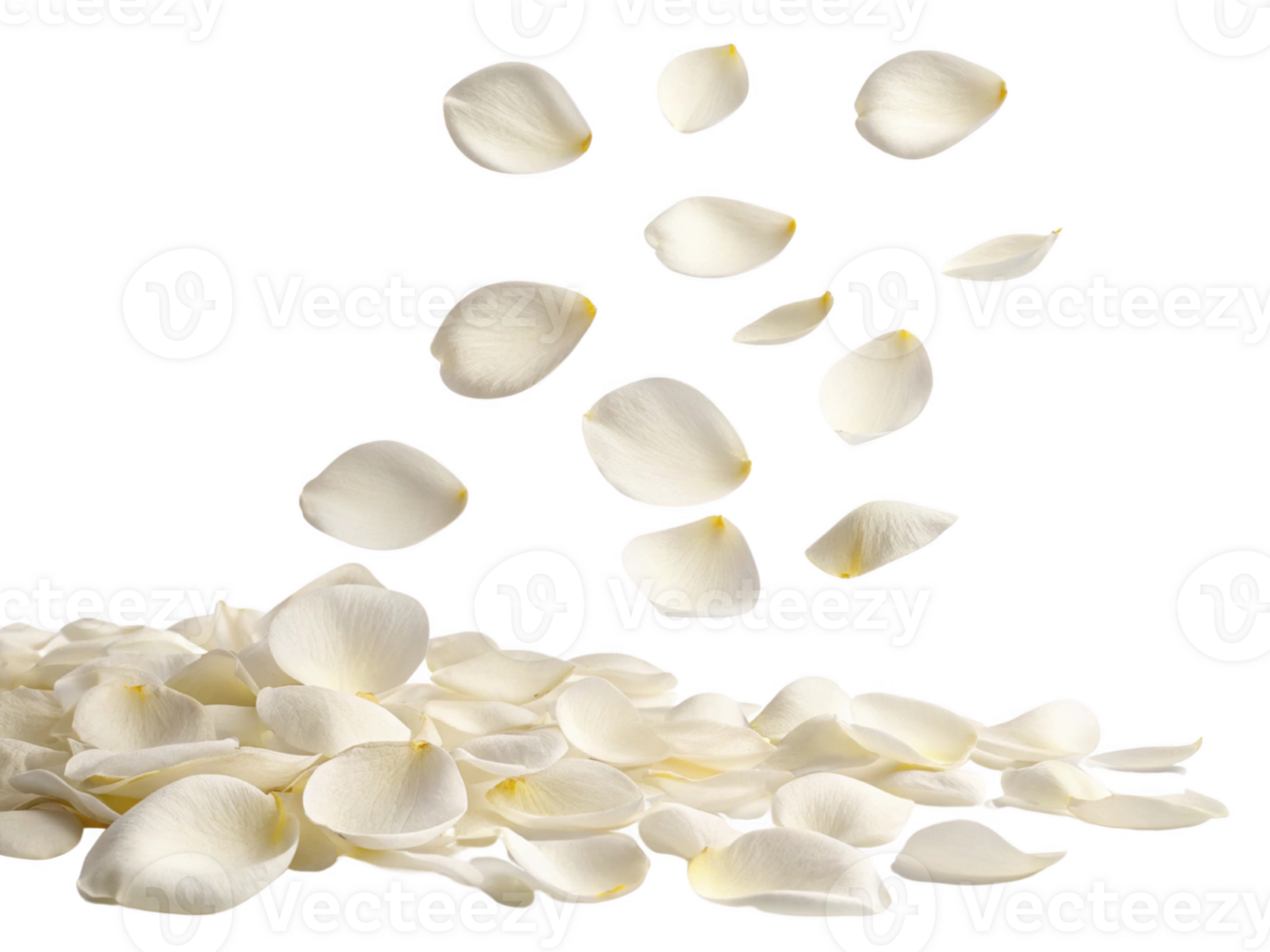 Delicate white petals falling gracefully, creating serene atmosphere png