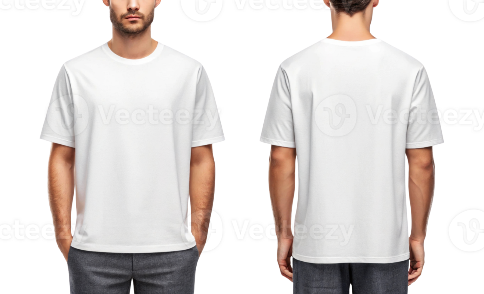 plain white t shirt displayed from front and back, ideal for casual wear. png