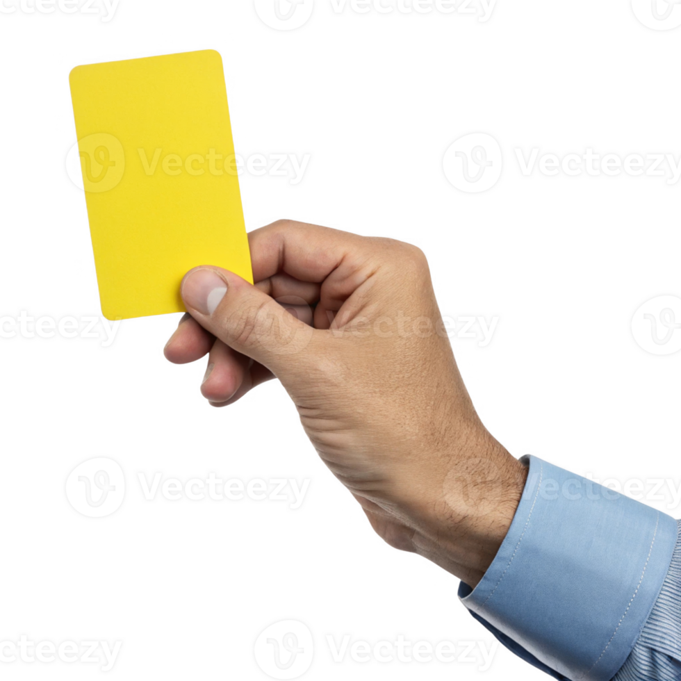 hand holding yellow card against transparency background, symbolizing caution or warning png