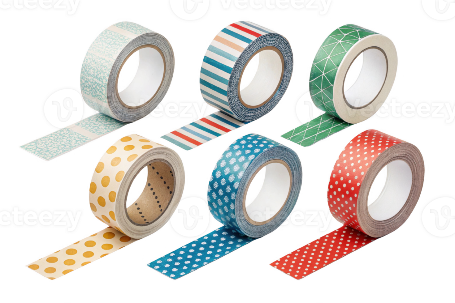 Colorful decorative tape rolls in various patterns and colors png