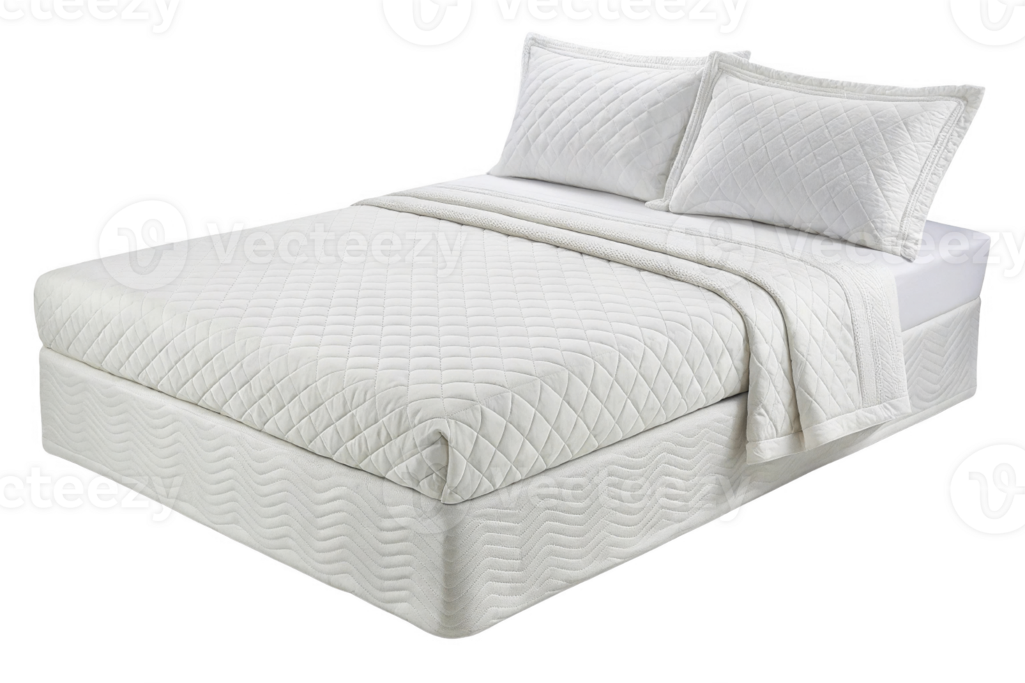 comfortable white mattress with quilted bedding and pillows, perfect for restful sleep png