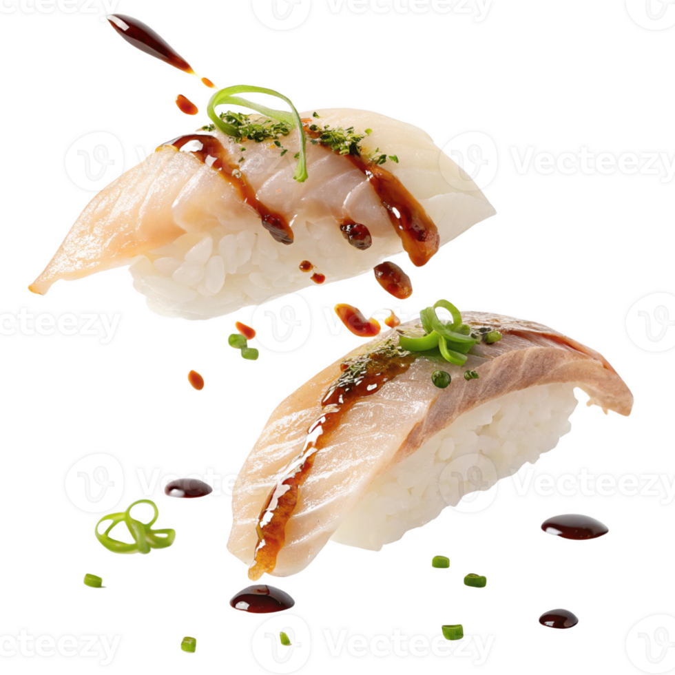 Fresh sushi with fish, rice, and sauce png