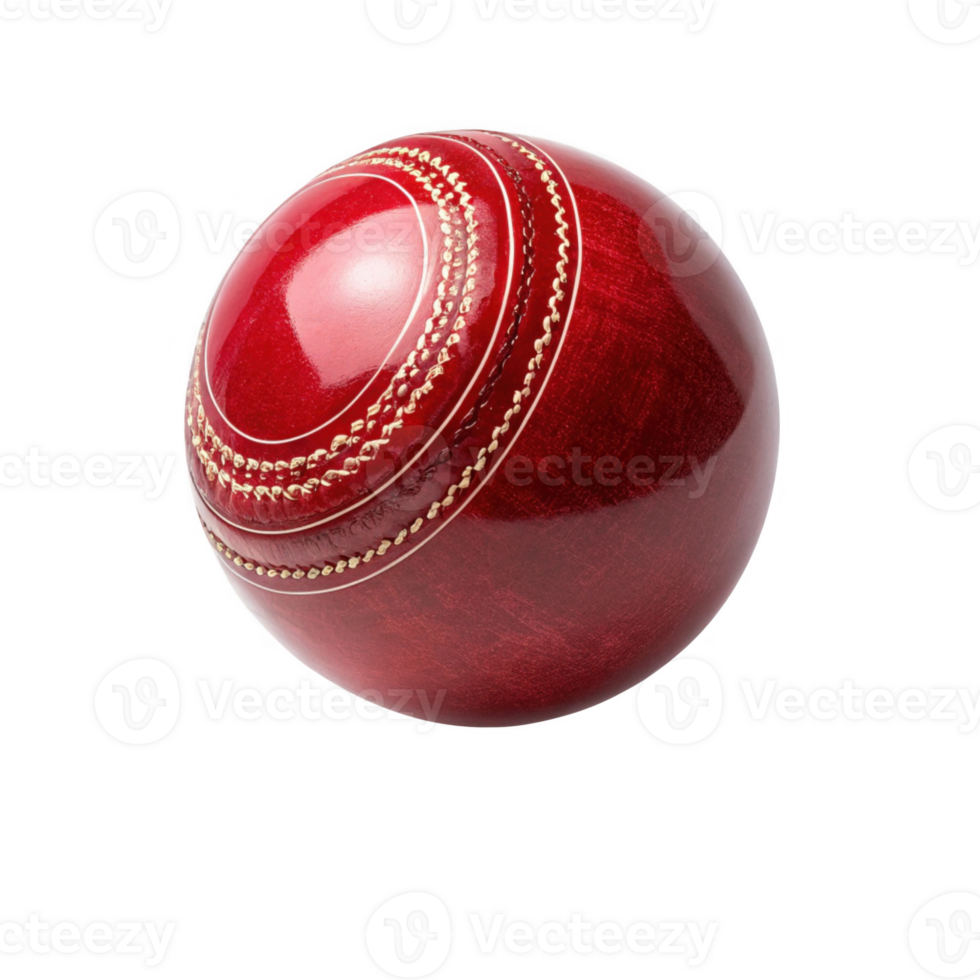 shiny red cricket ball with intricate golden stitching details, perfect for sports enthusiasts png