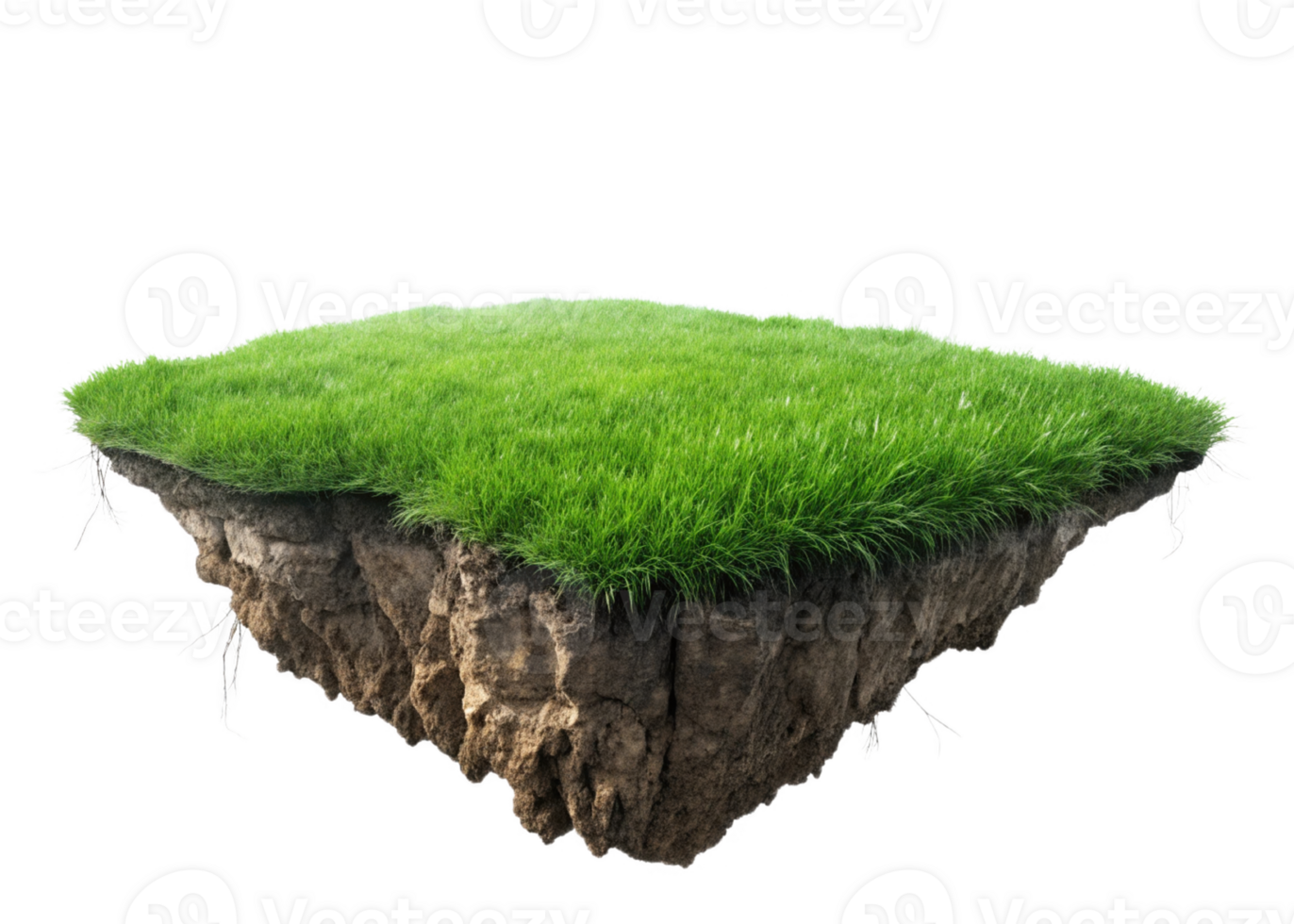 floating island with lush green grass and exposed soil, creating surreal landscape png