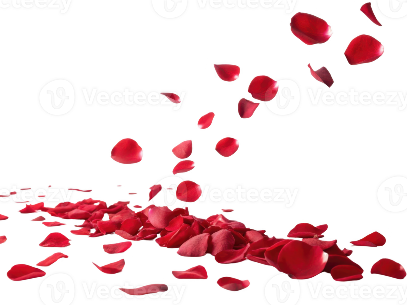 Red rose petals falling gracefully, creating romantic atmosphere png