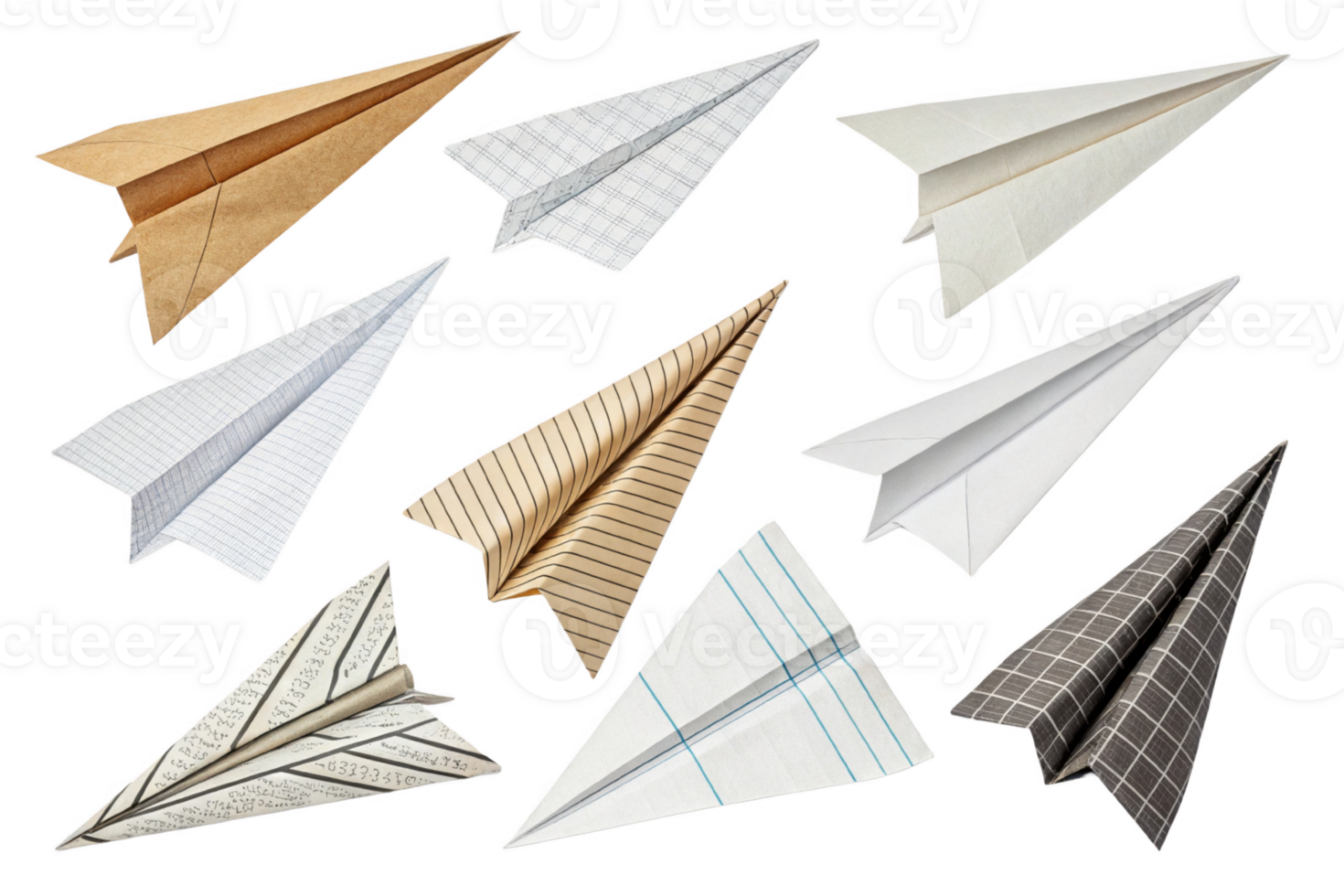 Paper airplanes in various designs and colors, showcasing creativity and fun png