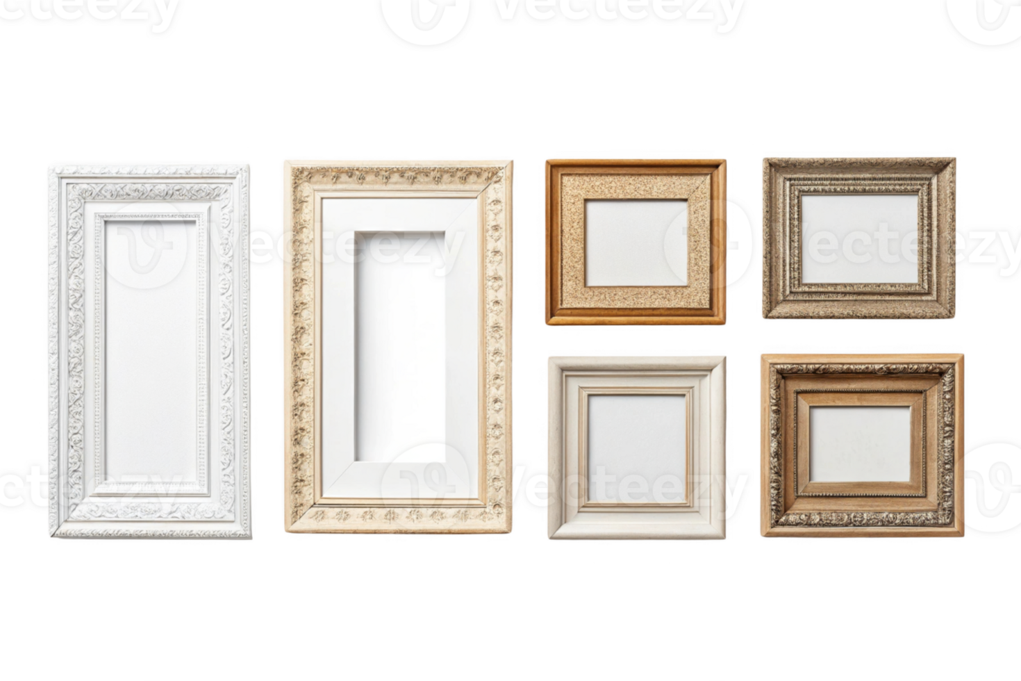 Elegant picture frames in various styles and colors, perfect for displaying art png