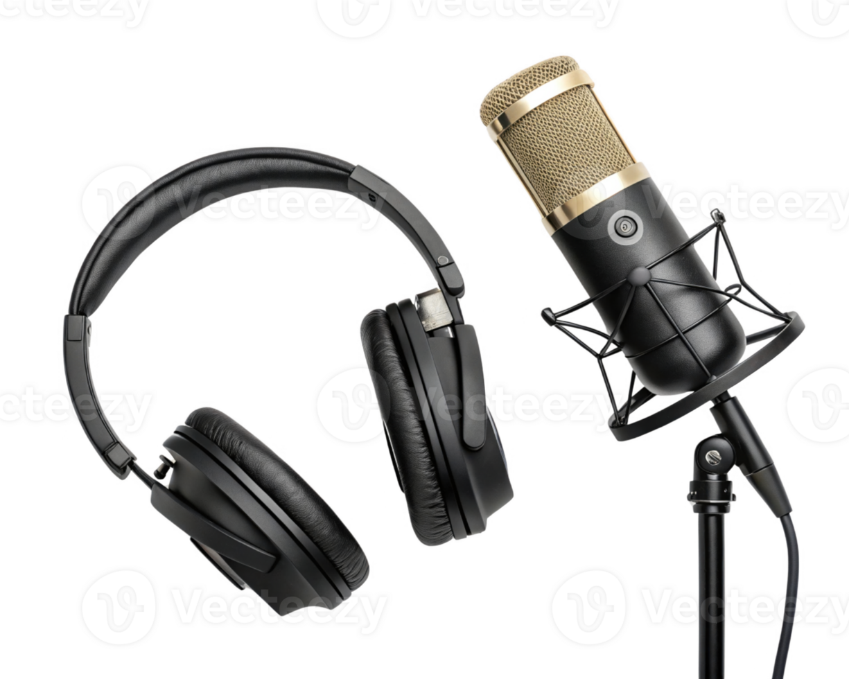 Professional microphone and headphones for audio recording png