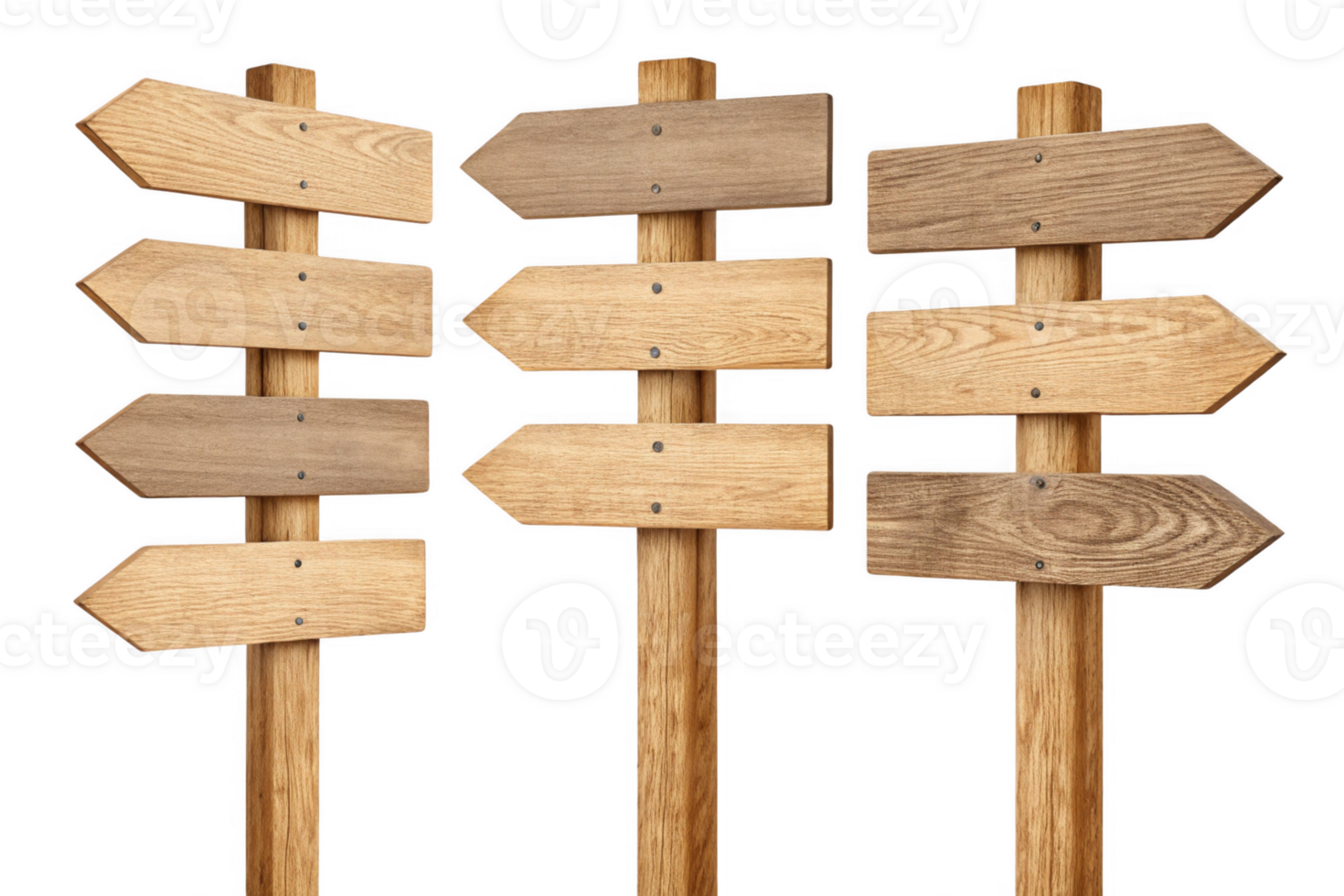 Wooden directional signs on posts, blank for customization, rustic style png