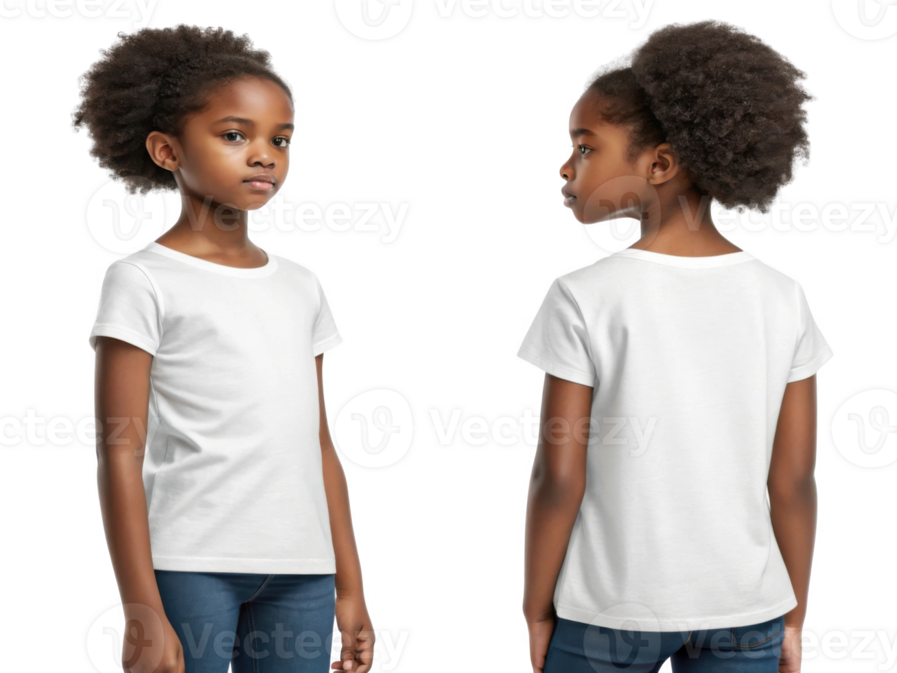 girl wearing plain white t shirt, viewed from front and back, showcasing casual style png