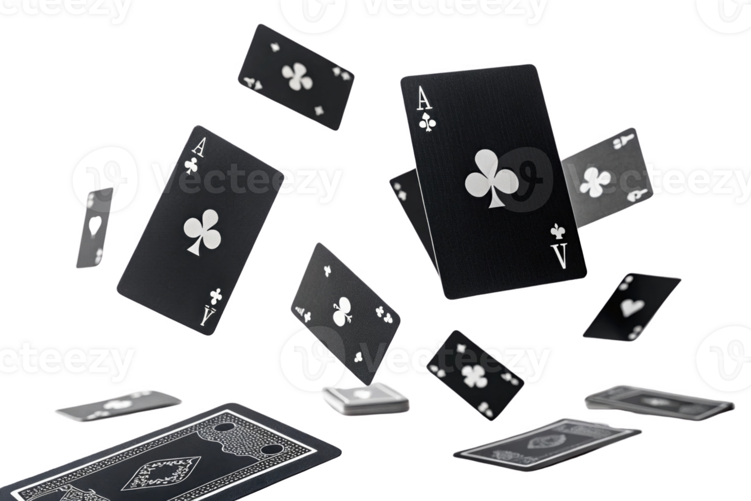 Falling playing cards, including Ace of Clubs, on transparency background png