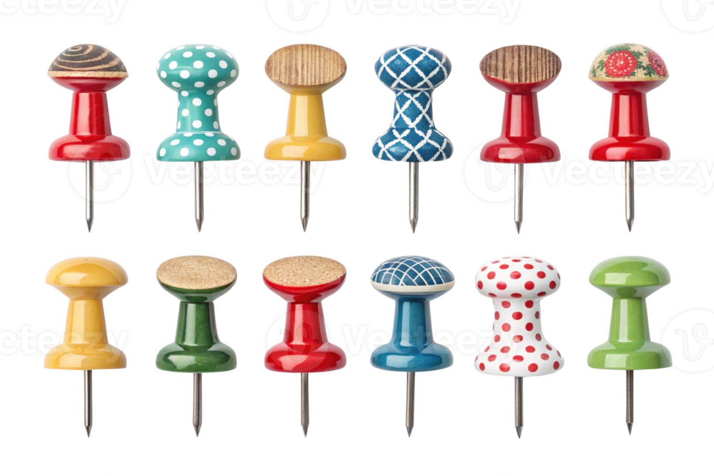 Colorful decorative push pins in various designs and patterns png