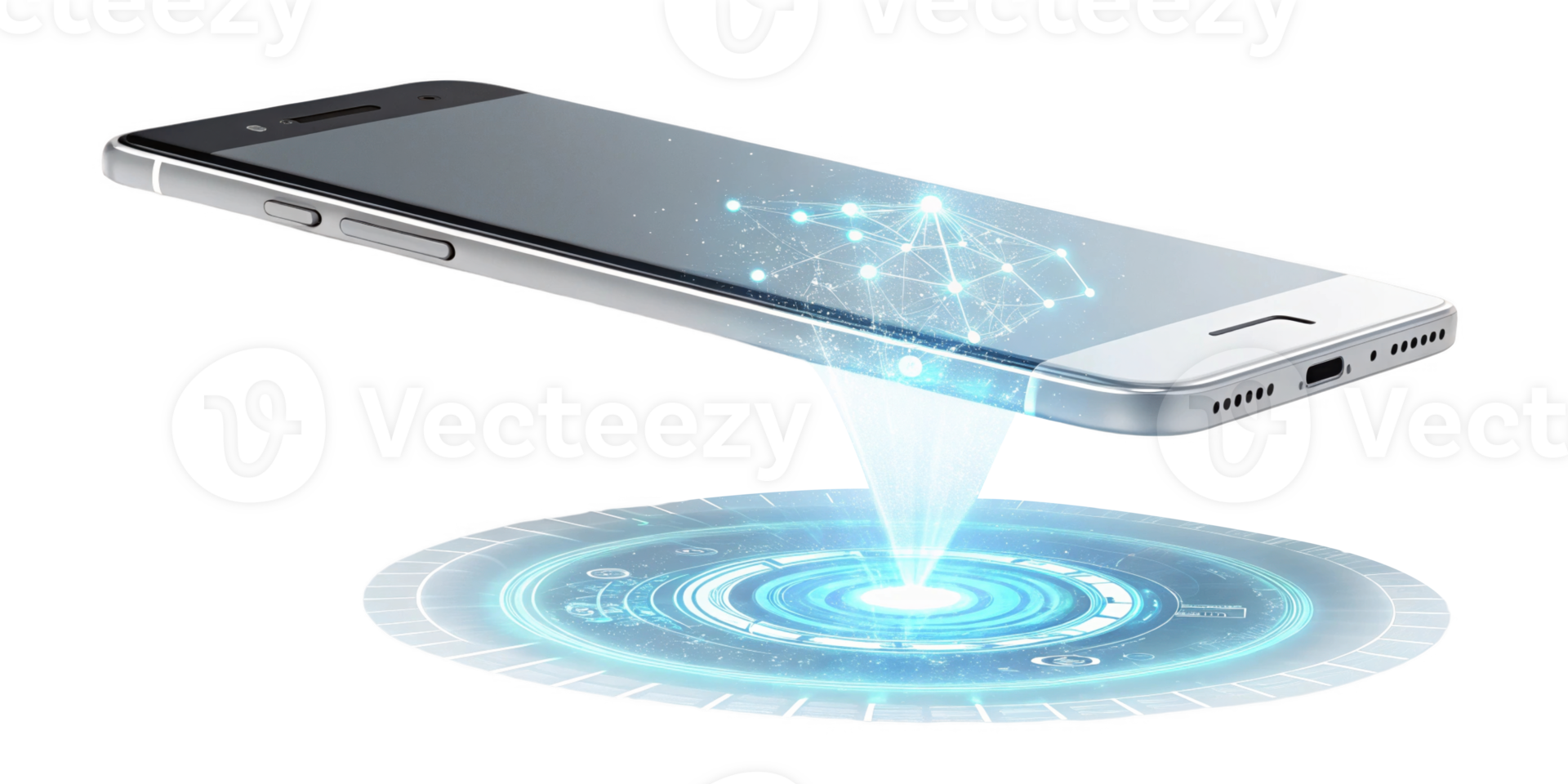 smartphone projecting holographic interface with digital elements png
