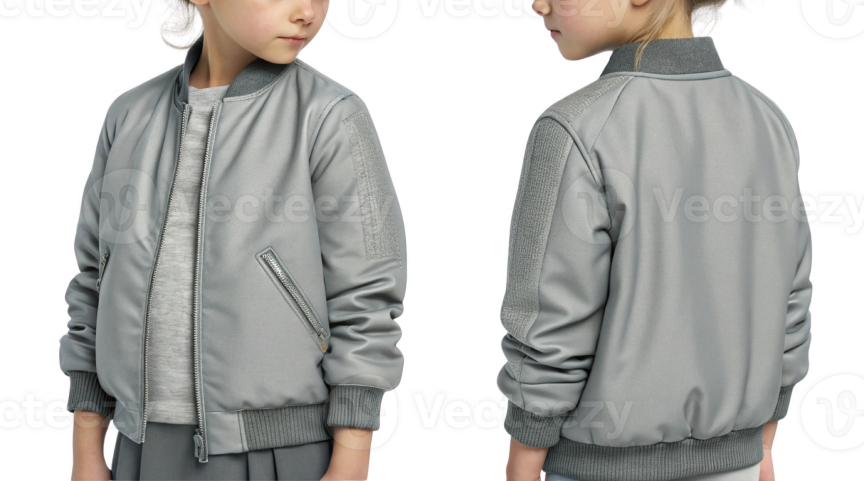 Stylish gray bomber jacket for kids, featuring modern design and comfortable fit. Perfect for casual outings png