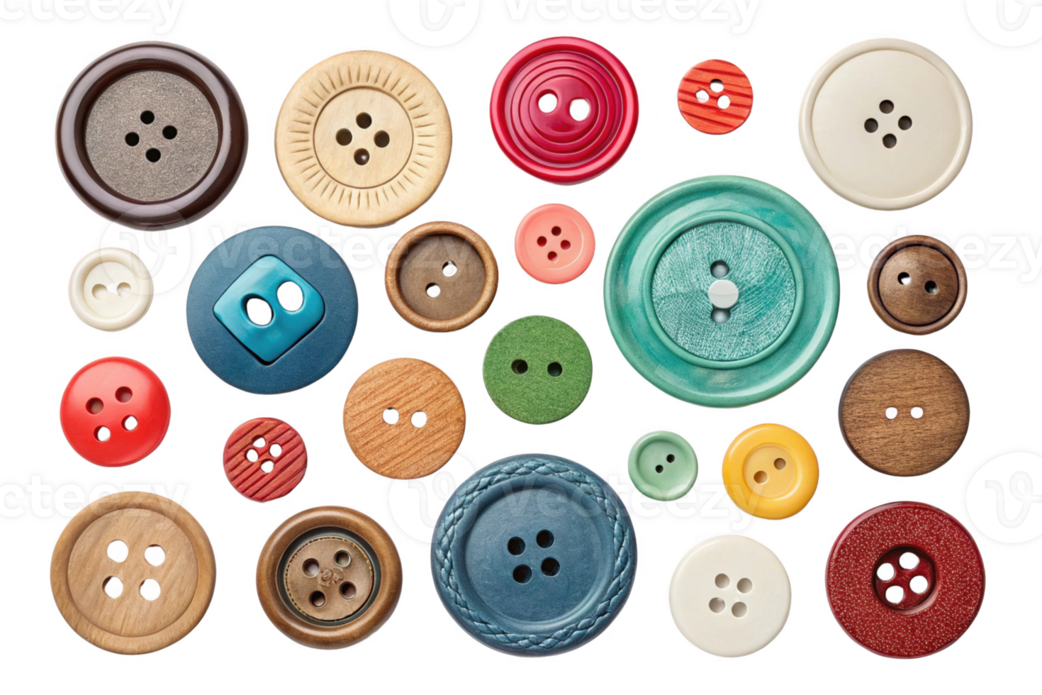 Colorful collection of buttons in various shapes and sizes, showcasing textures and materials png