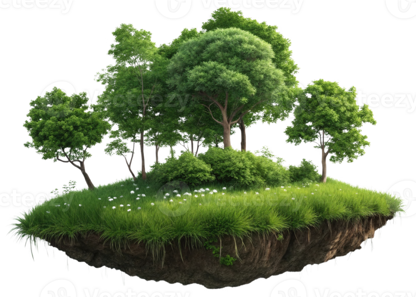 Lush green island with trees and grass, showcasing nature beauty and tranquility png