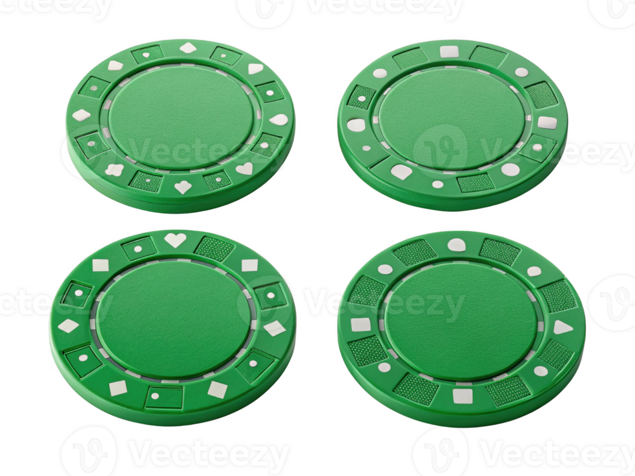 Green poker chips in various designs, perfect for gaming and casino themes png