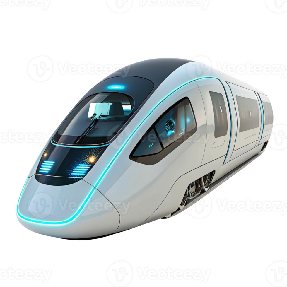 Futuristic train design with sleek lines and glowing accents, showcasing advanced technology and modern aesthetics png