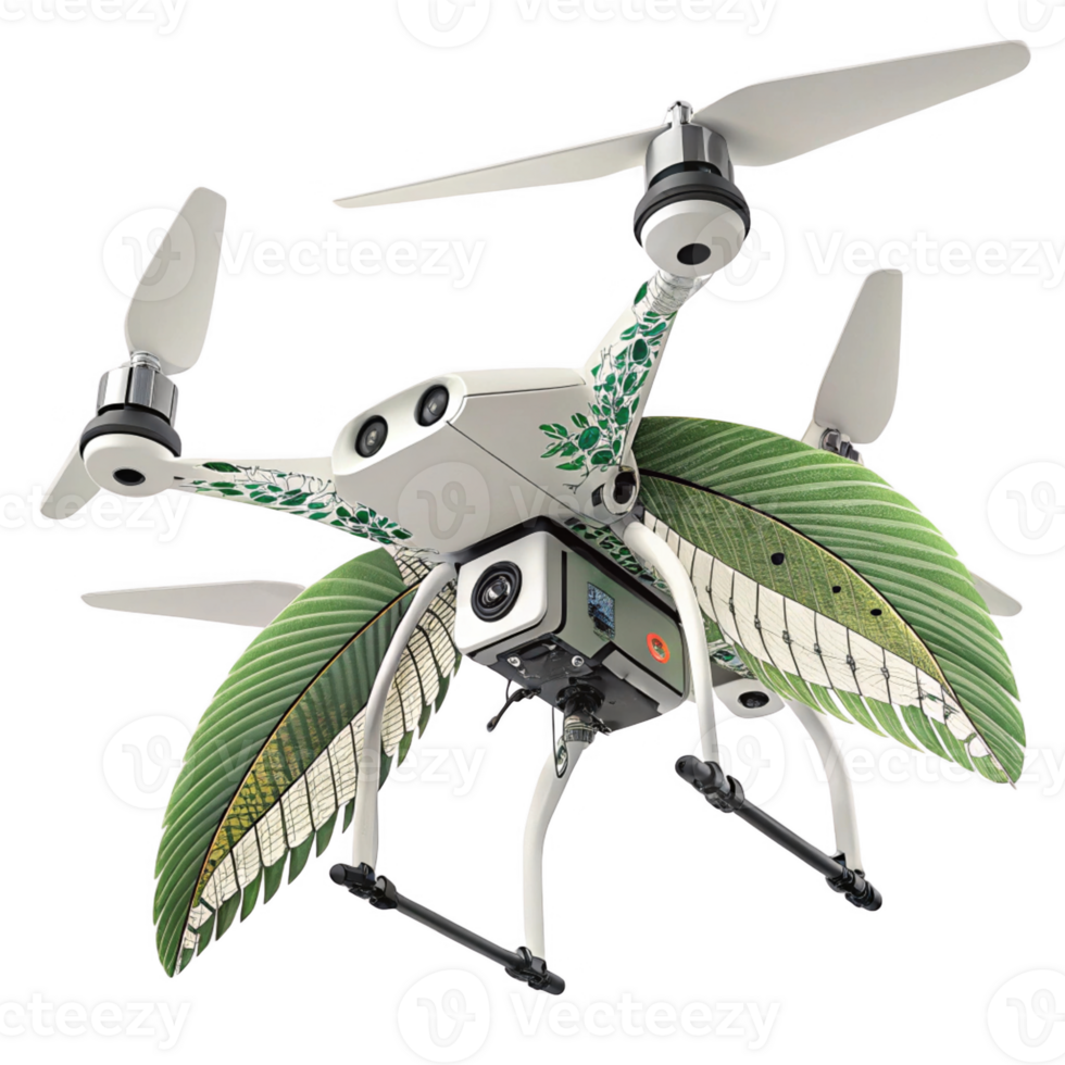 Eco friendly drone with leaf design, showcasing innovation and sustainability png