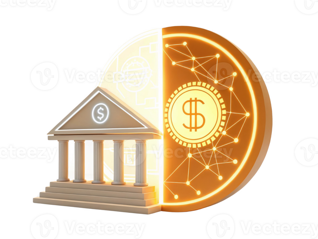 Digital bank concept with bank building and cryptocurrency symbol png