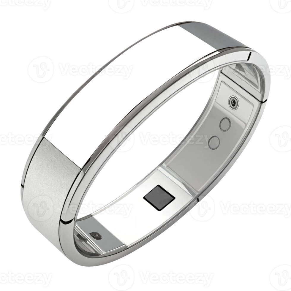 Sleek silver smart bracelet with minimalist design and touch controls png