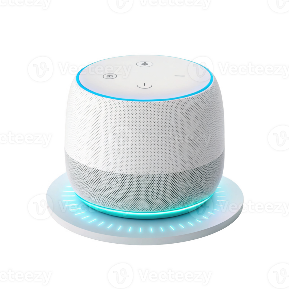 Smart speaker with wireless charging, modern design, and LED lights png