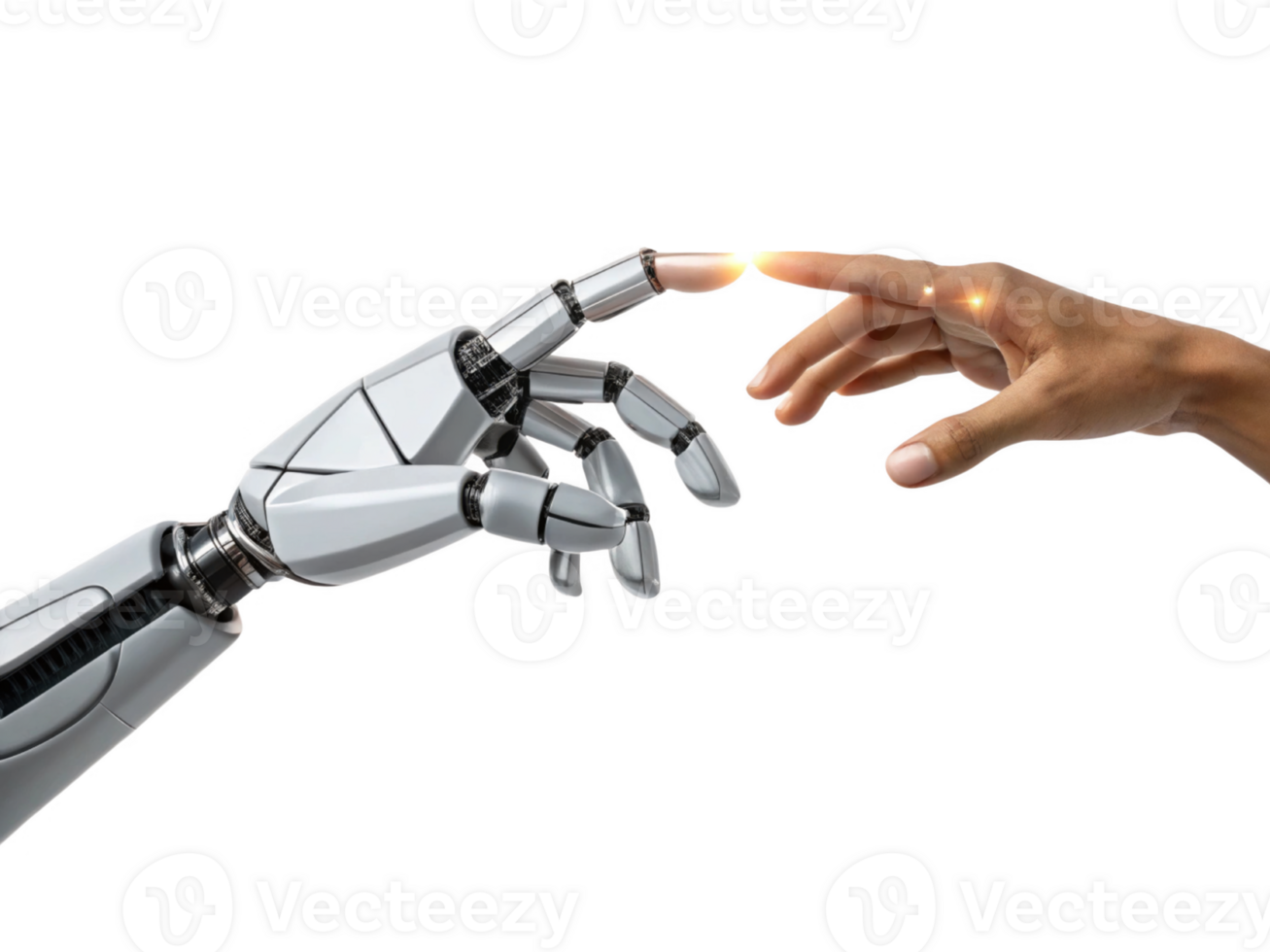 robotic hand reaching out to touch human hand, symbolizing connection and technology. png
