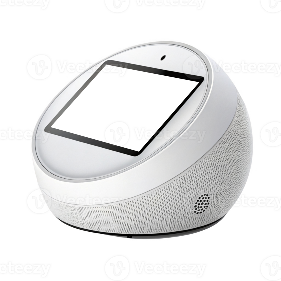 Smart speaker with touchscreen display, modern design, and white color png