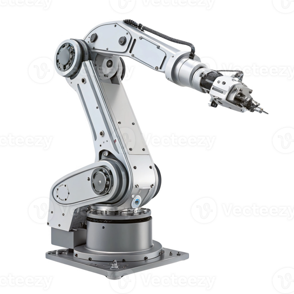 Robotic arm with precision tools for industrial automation and manufacturing png