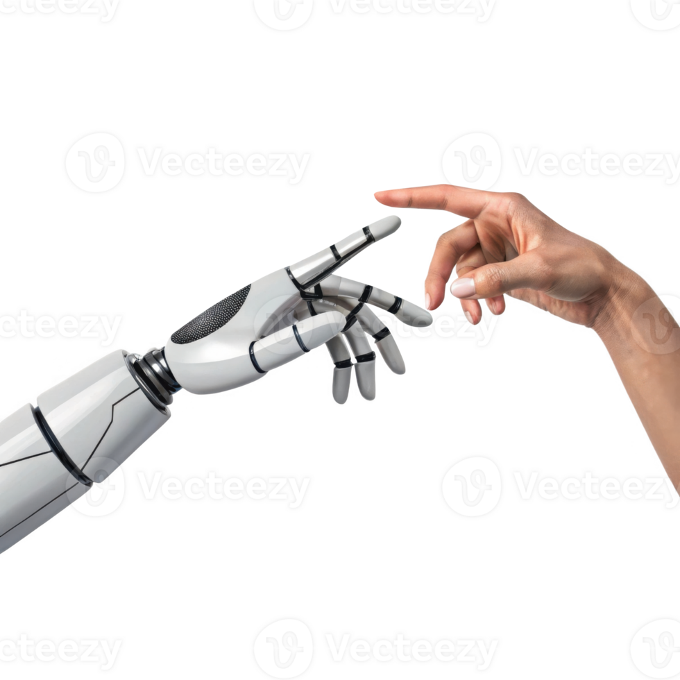 robotic hand reaching out to touch human hand, symbolizing connection and technology . png