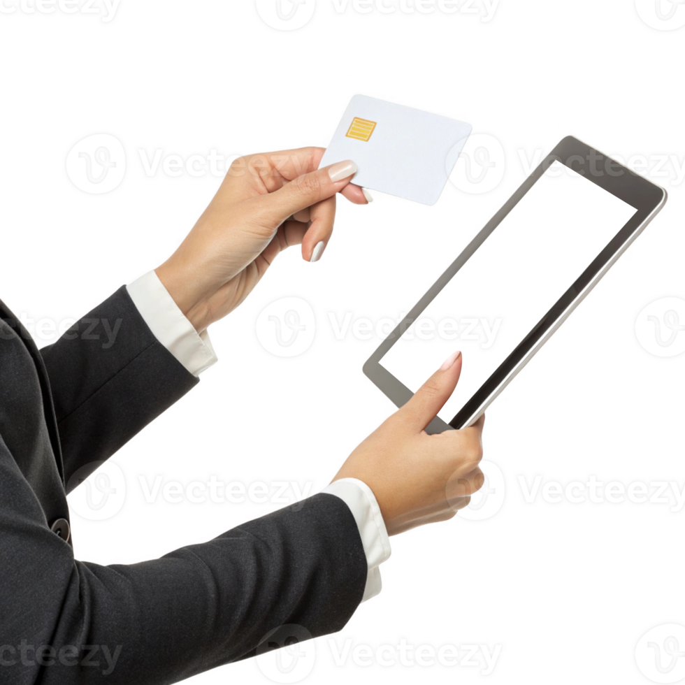Digital payment with tablet and card, showcasing modern technology and convenience png