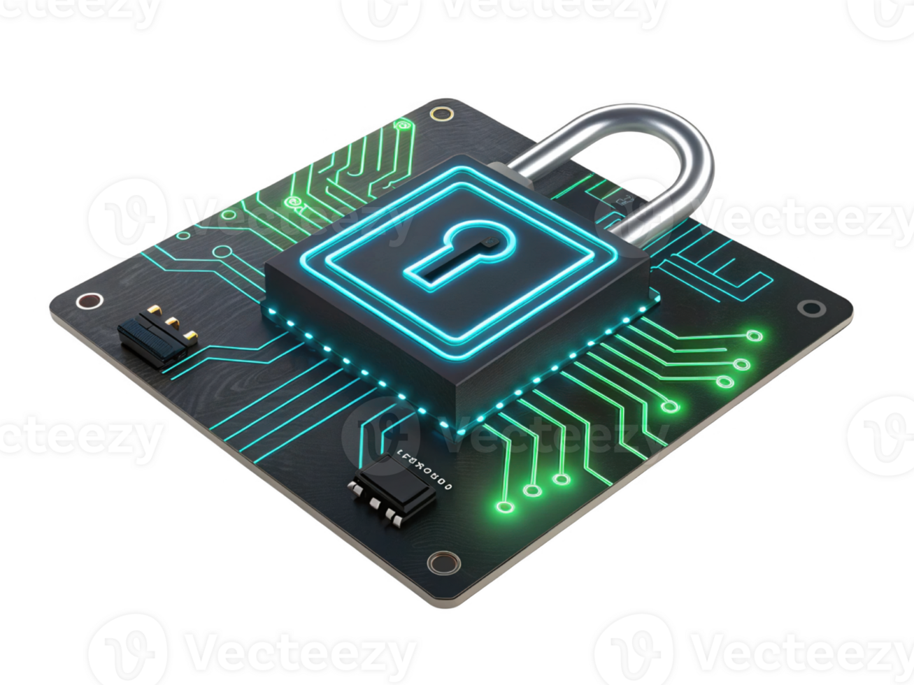 digital padlock on circuit board symbolizes cybersecurity and data protection png