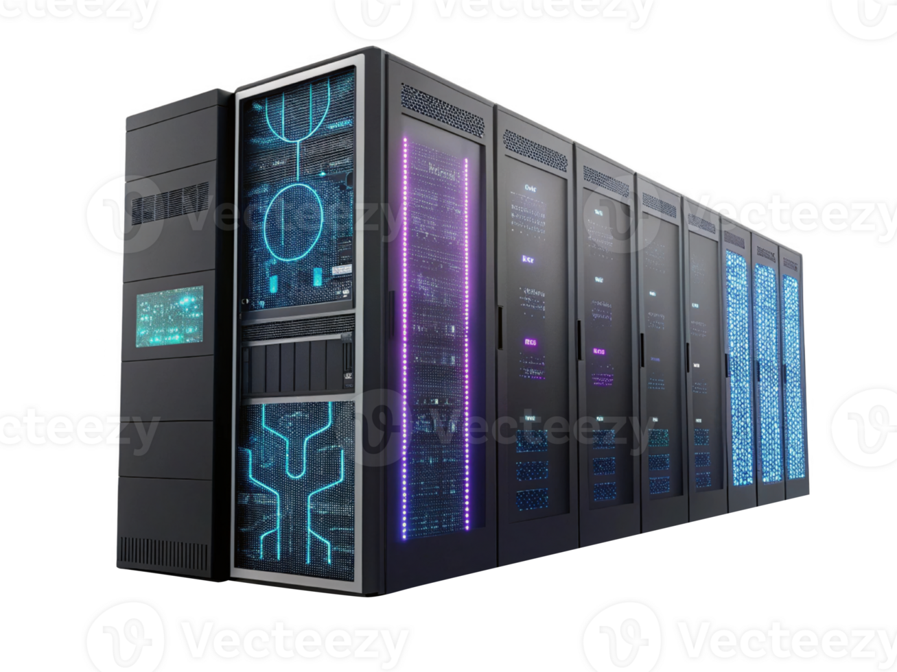 High tech server rack with glowing components and modern design png