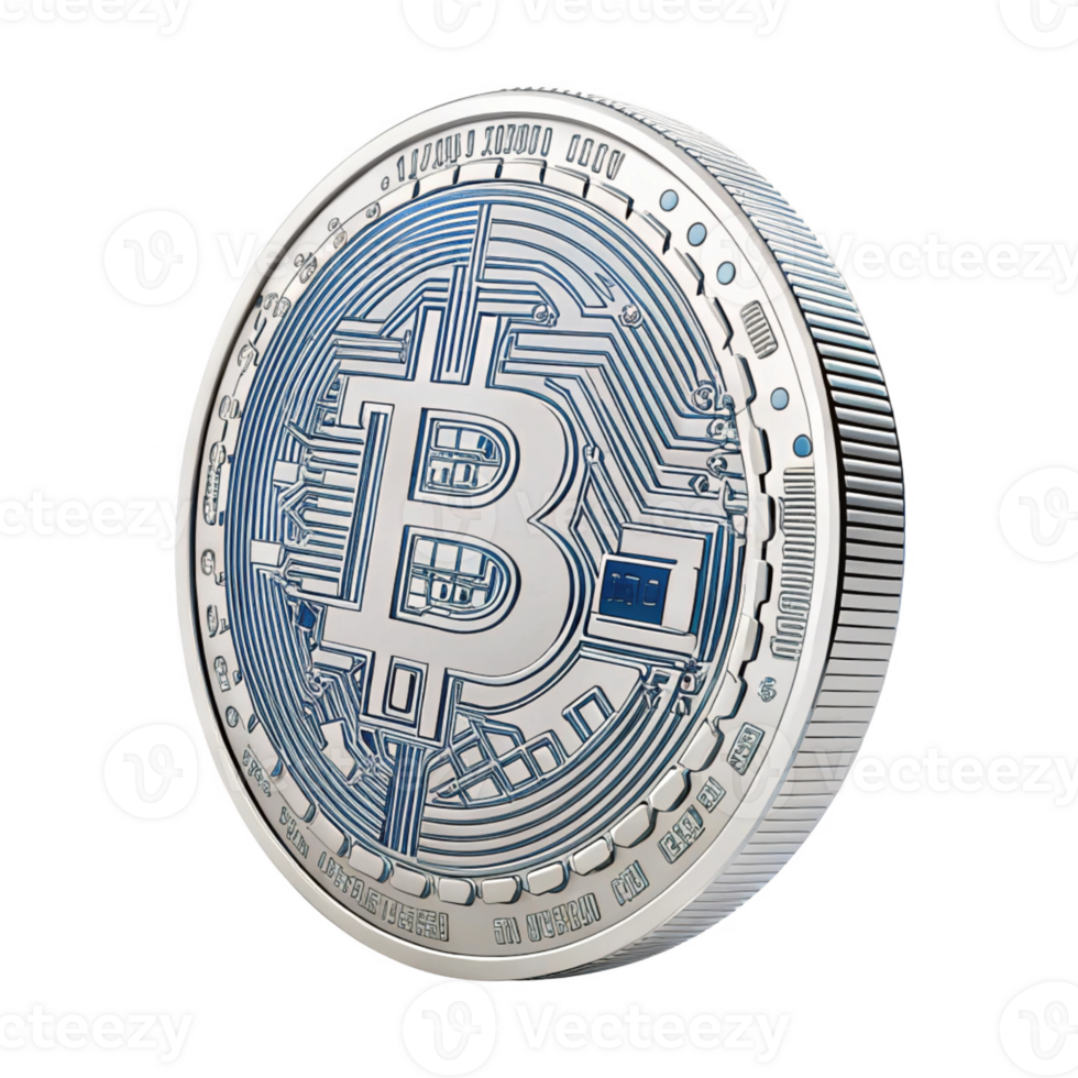 Digital cryptocurrency coin with Bitcoin symbol and circuit design png