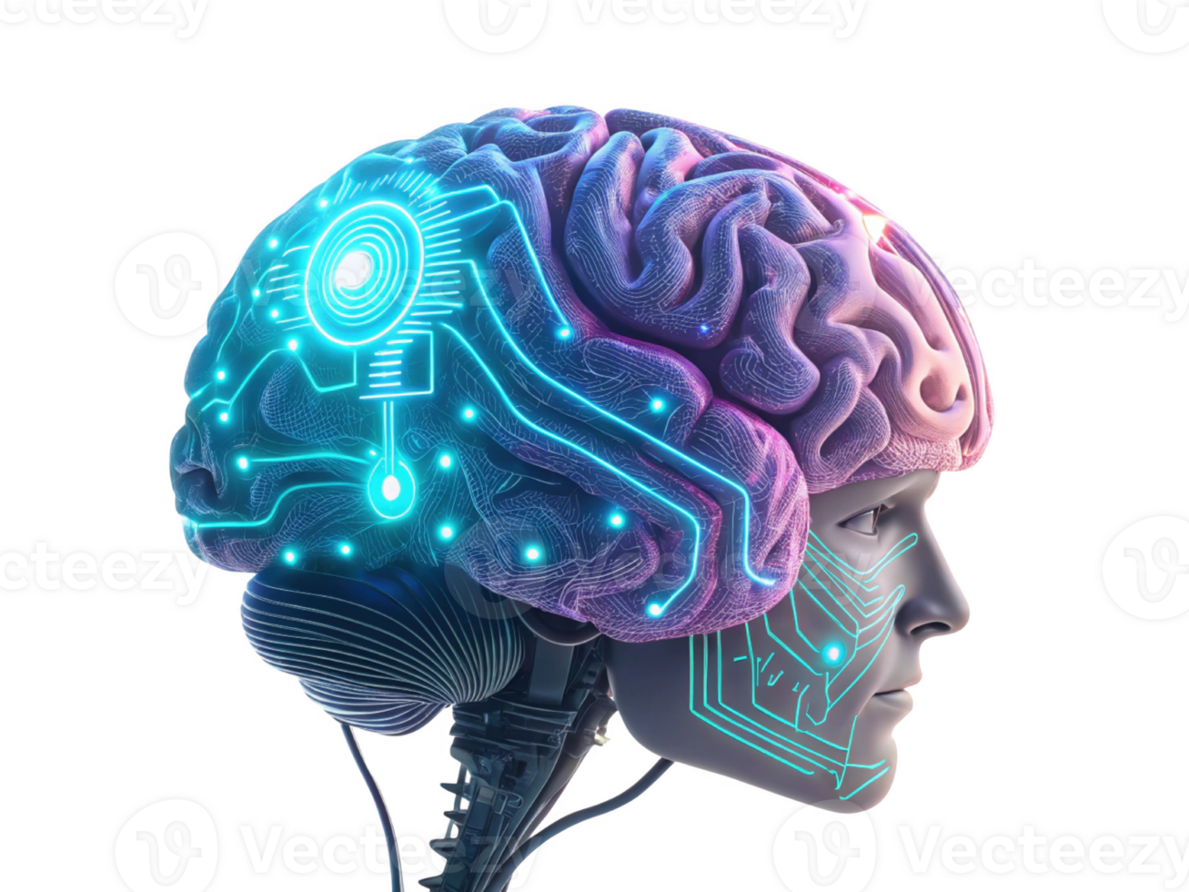 Futuristic brain with circuits, showcasing technology and innovation, symbolizing artificial intelligence and neural networks png