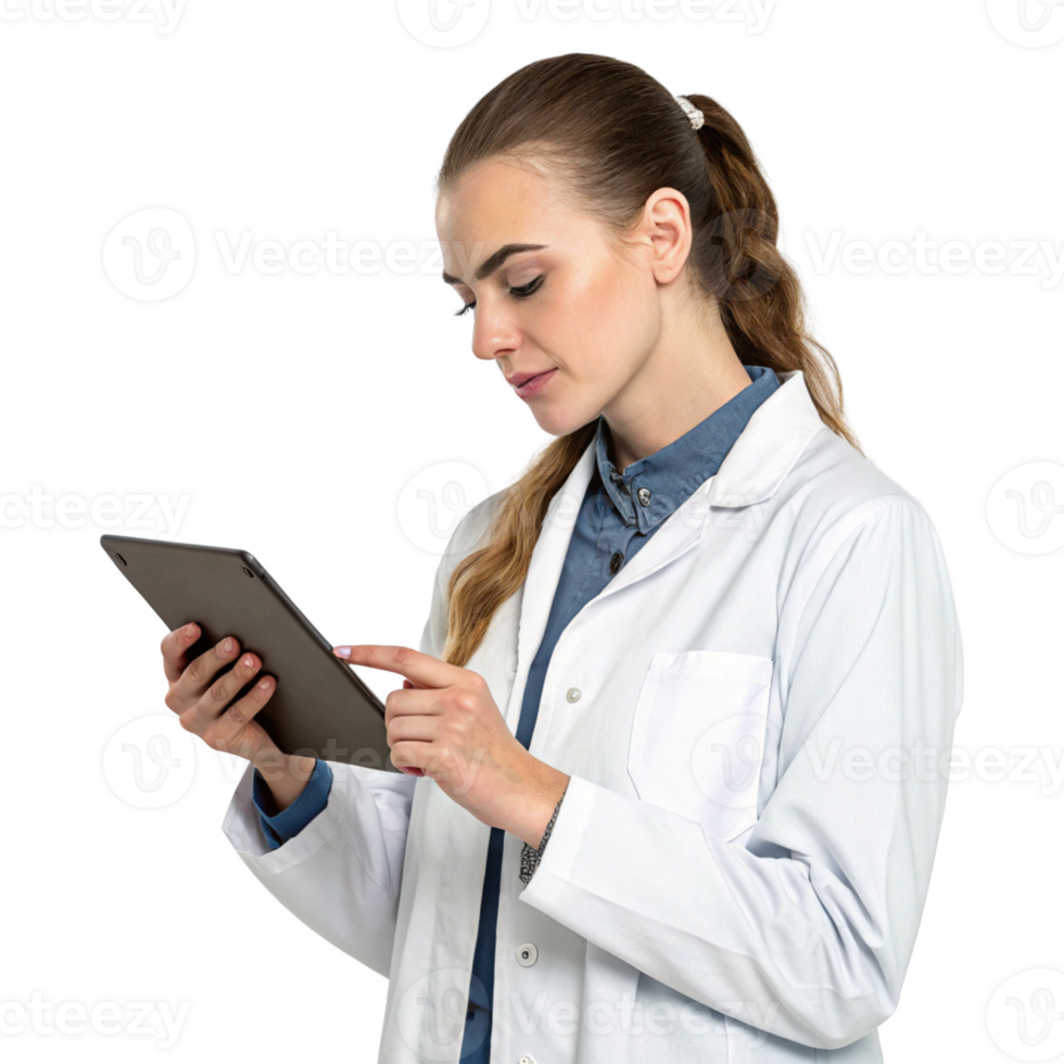 healthcare professional using tablet, showcasing integration of food and technology in modern medicine . png