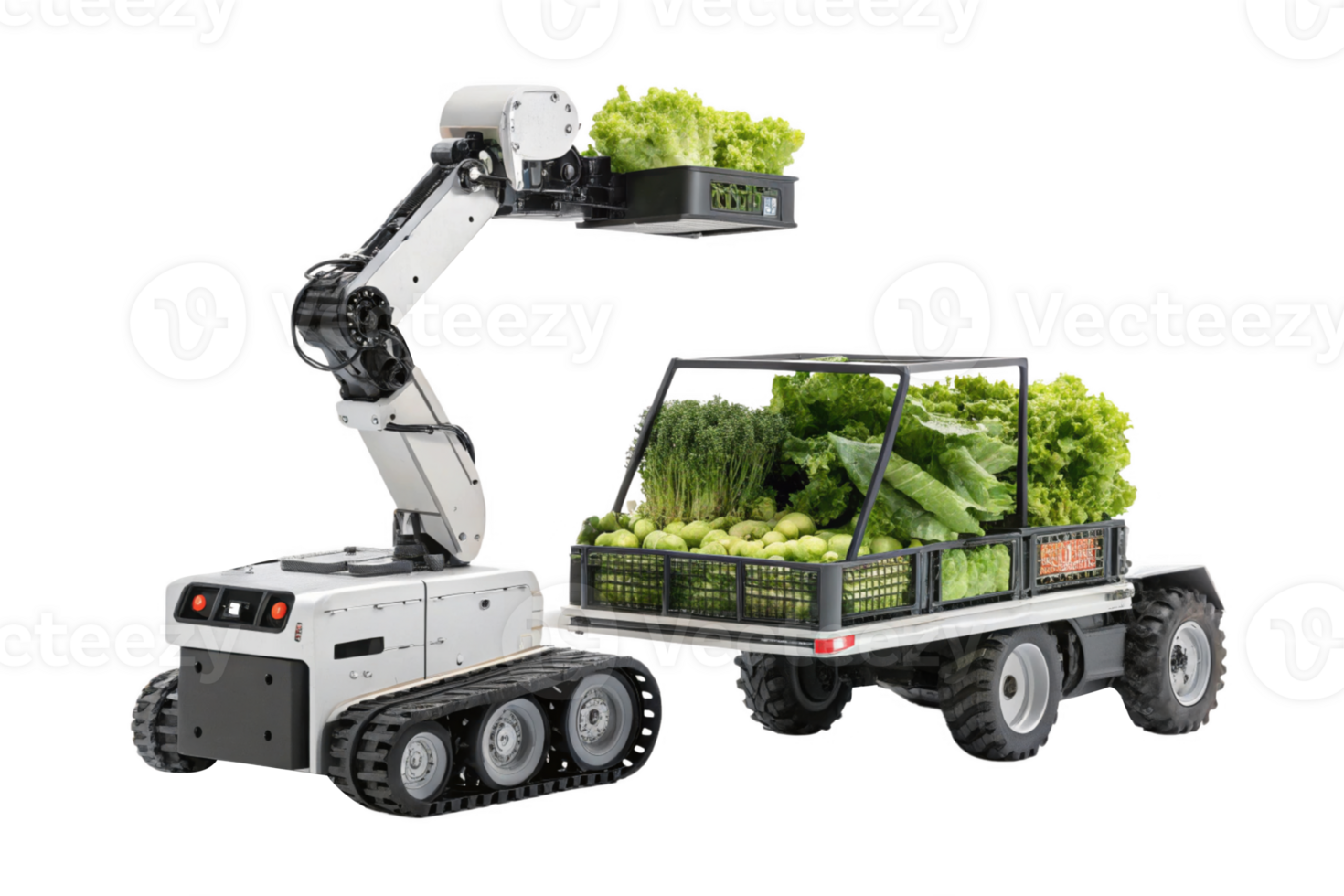 robotic vehicle transporting fresh produce, showcasing integration of food and technology in modern agriculture png